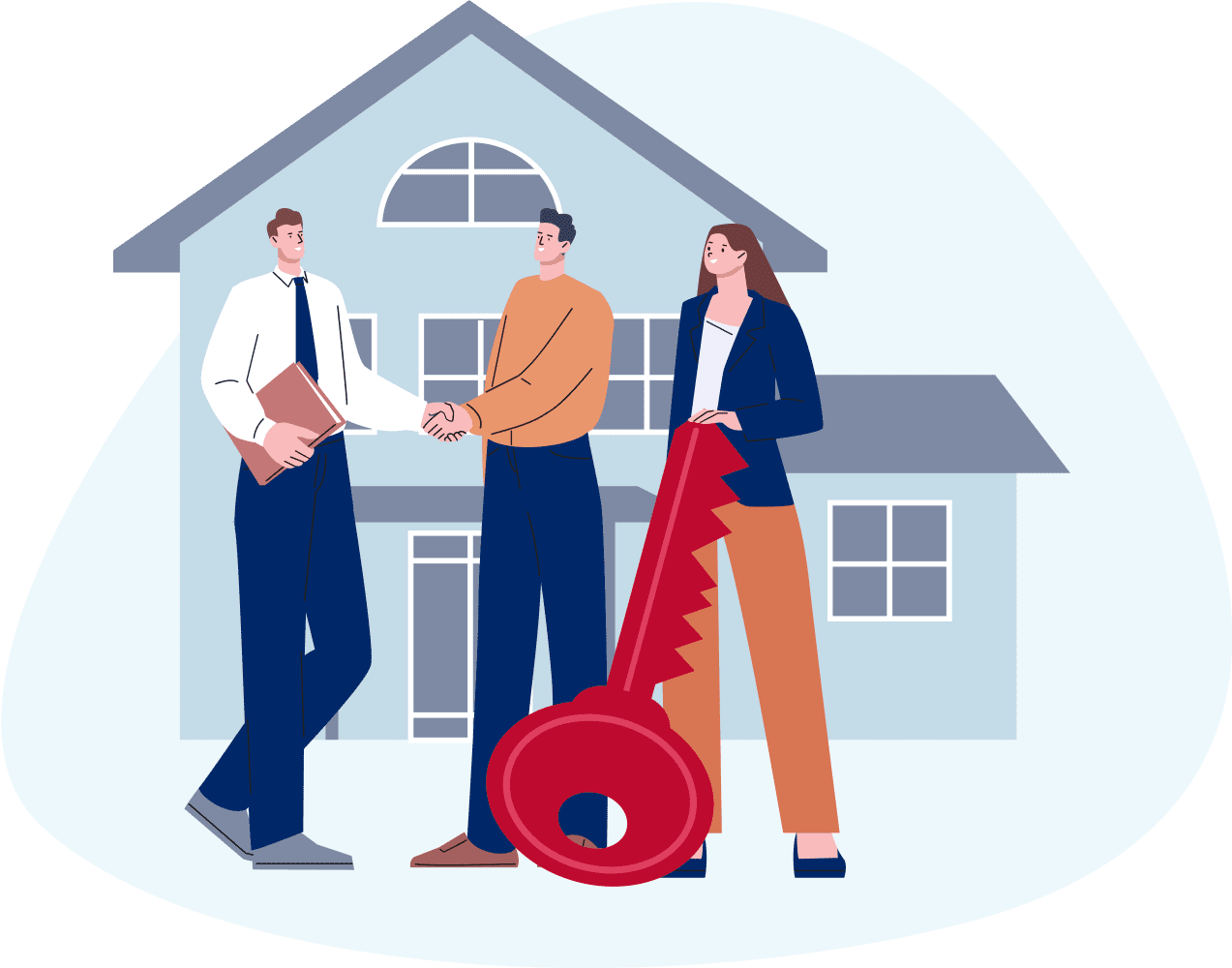 Real estate transaction with oversized red key.